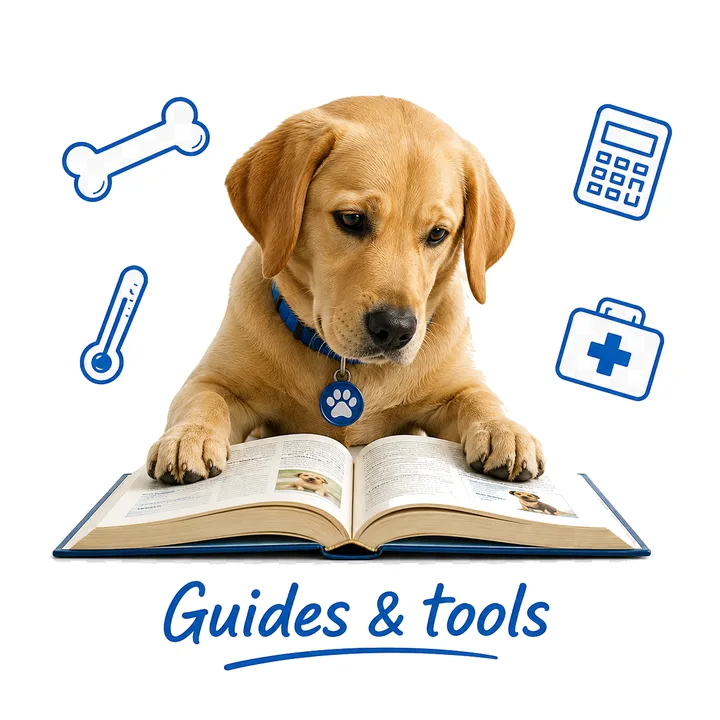 Doggo leest een boek vol tool-iconen