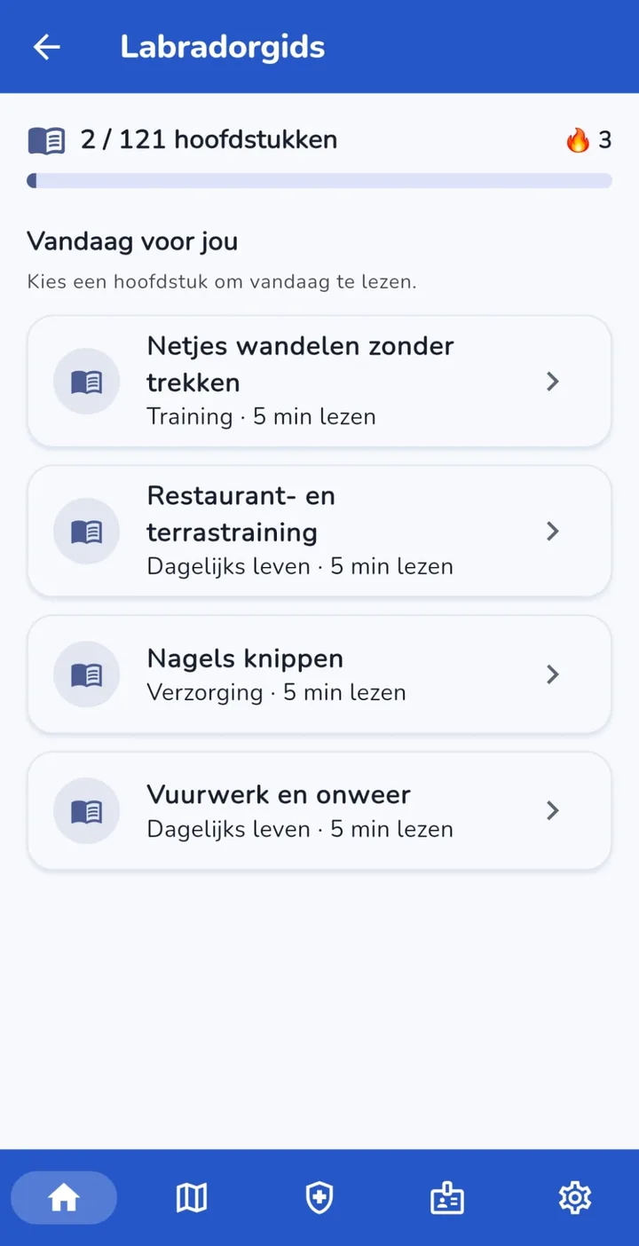 Rasgids met korte leeshoofdstukken in de SuperDoggo-app