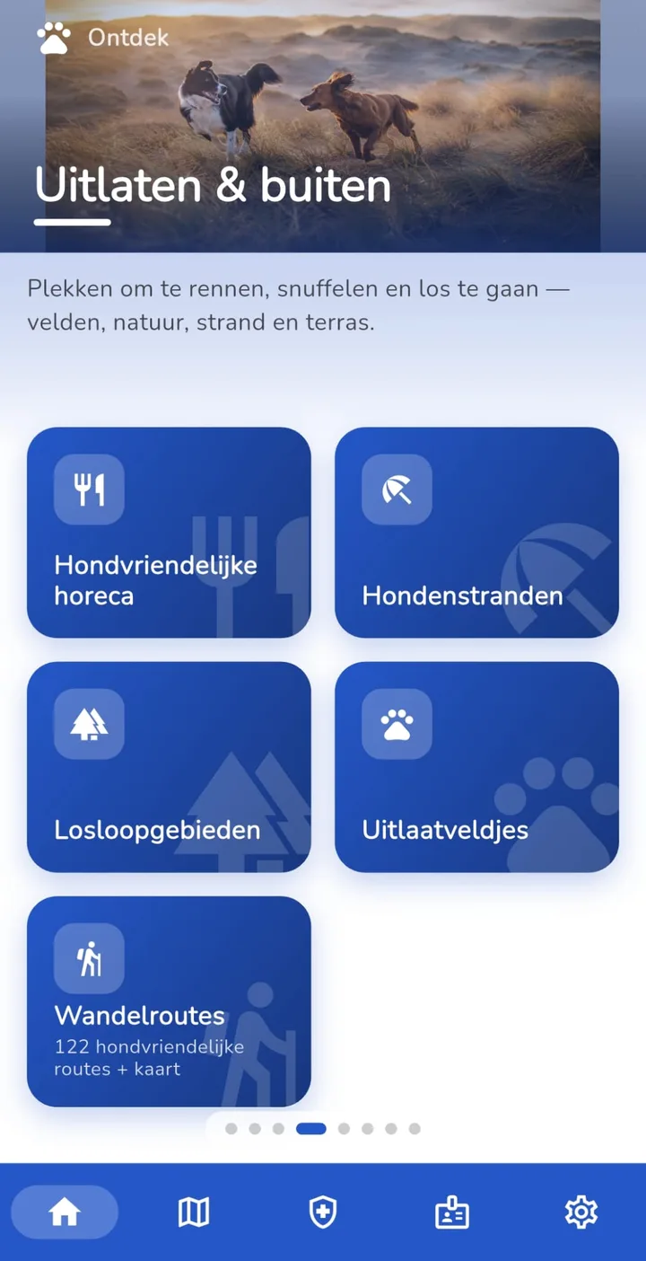 Uitlaten en buiten in de SuperDoggo-app: horeca, hondenstranden, losloopgebieden en wandelroutes